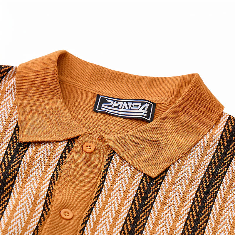Vintage-Sommer-Polohemd für Herren mit Blockstreifen und Jacquardmuster - image 6