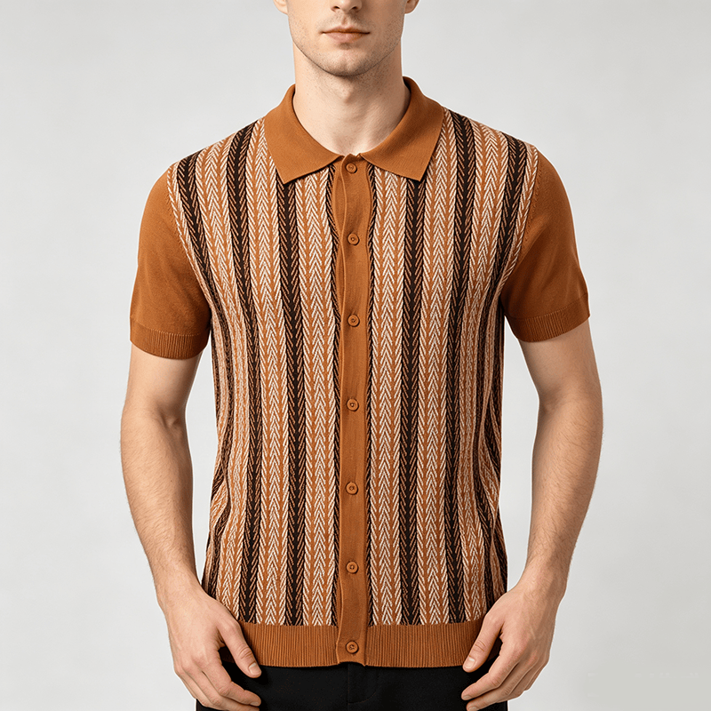Vintage-Sommer-Polohemd für Herren mit Blockstreifen und Jacquardmuster - image 1