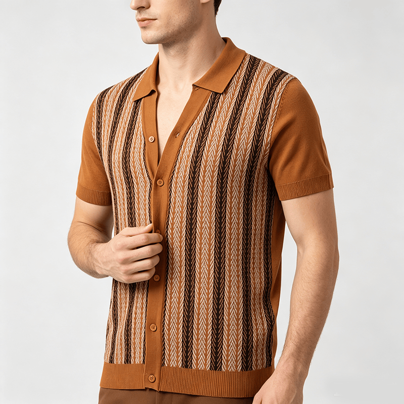 Vintage-Sommer-Polohemd für Herren mit Blockstreifen und Jacquardmuster - image 2