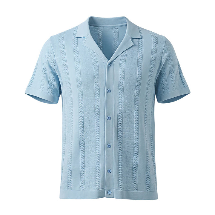 Herren-Strickhemd mit hohlem Chevron-Muster und vertikalen Streifen – lässig und cool für den Sommer - image 11