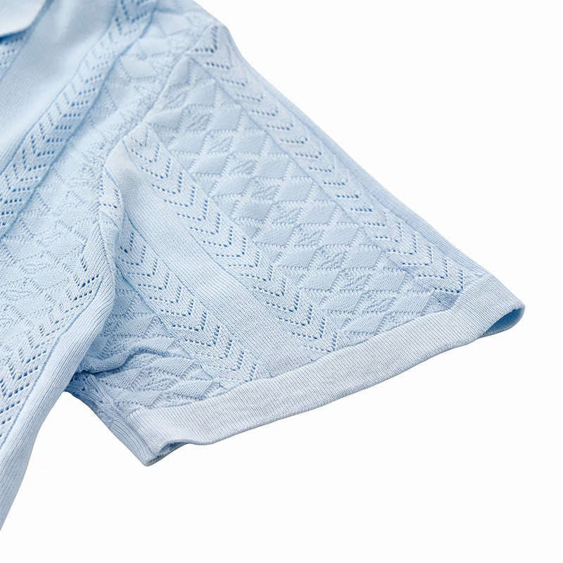 Herren-Strickhemd mit hohlem Chevron-Muster und vertikalen Streifen – lässig und cool für den Sommer - image 7