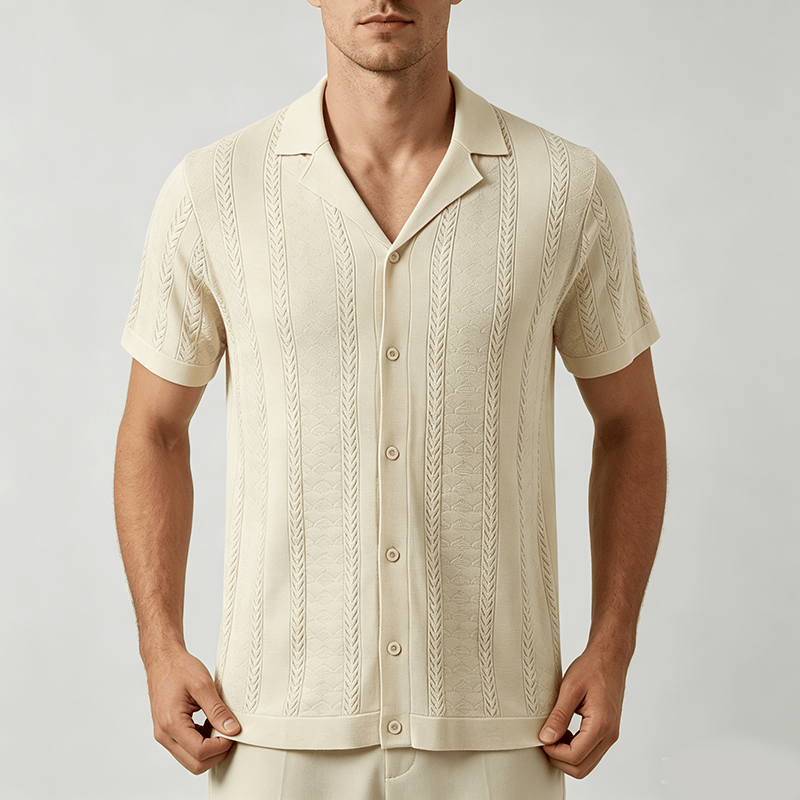 Herren-Strickhemd mit hohlem Chevron-Muster und vertikalen Streifen – lässig und cool für den Sommer - image 1