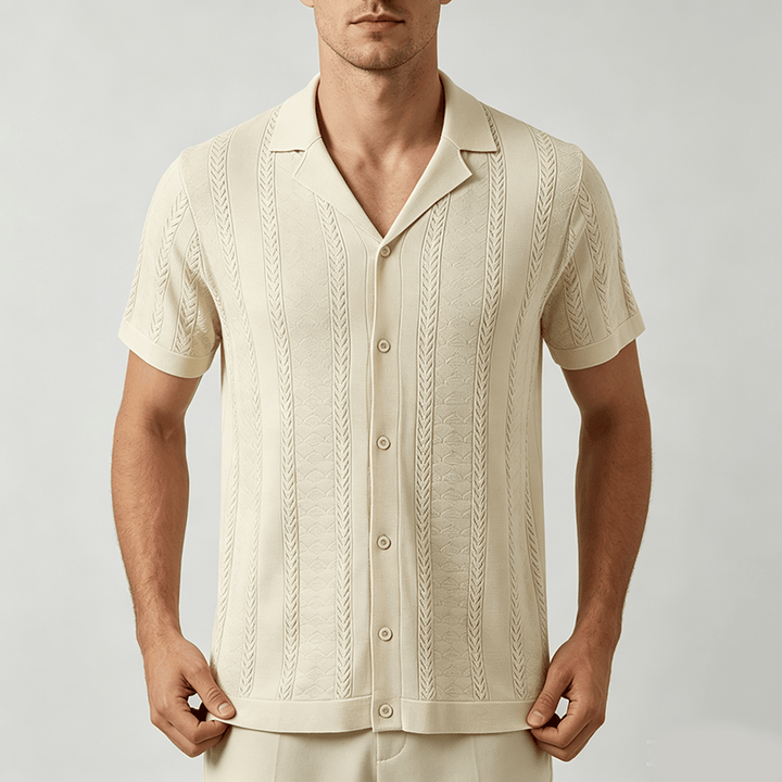 Herren-Strickhemd mit hohlem Chevron-Muster und vertikalen Streifen – lässig und cool für den Sommer - image 1