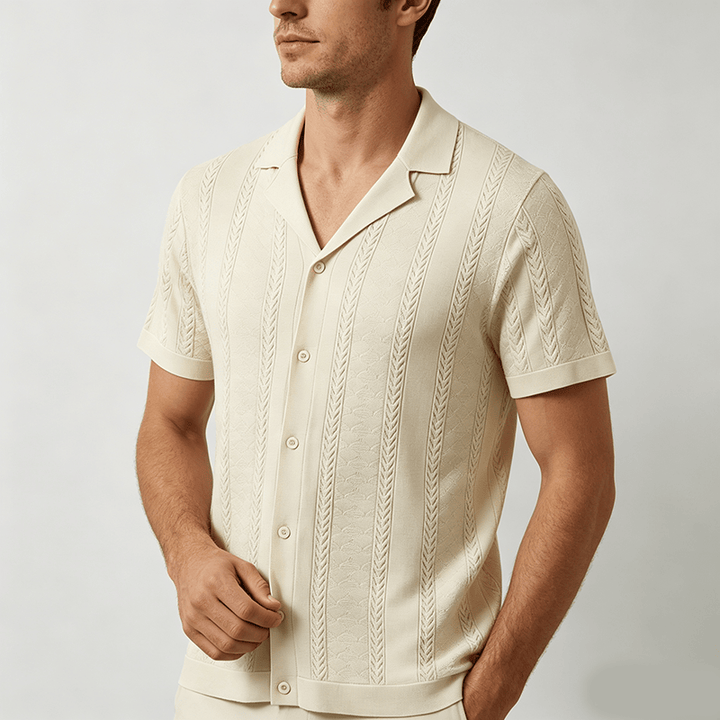 Herren-Strickhemd mit hohlem Chevron-Muster und vertikalen Streifen – lässig und cool für den Sommer - image 2
