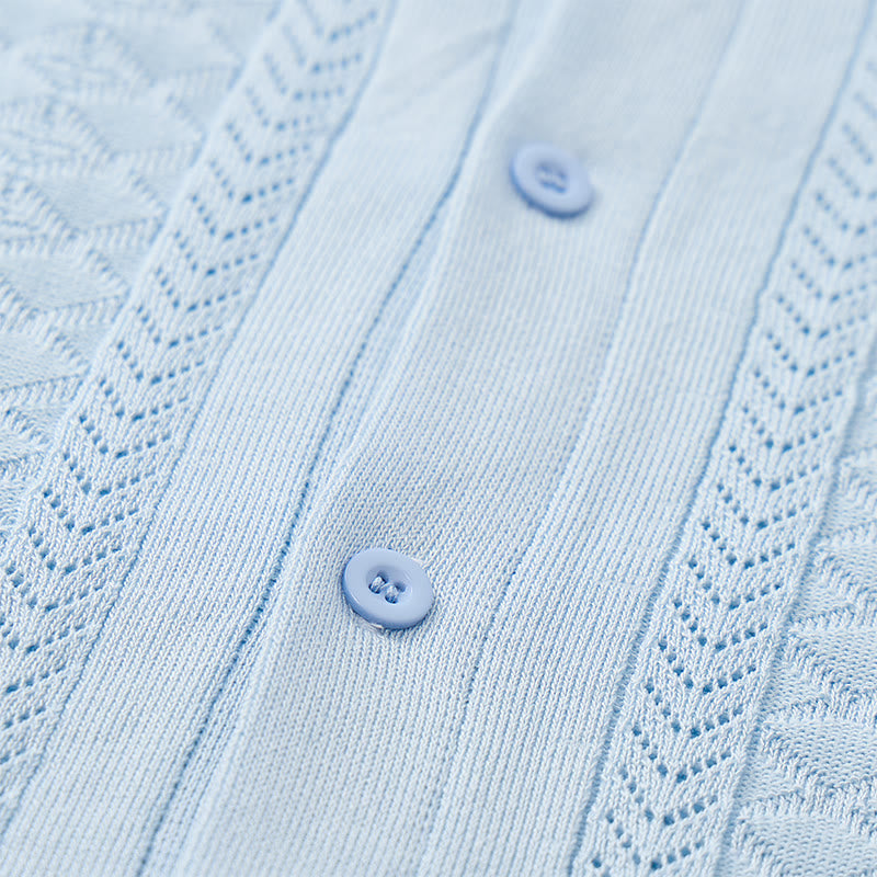 Herren-Strickhemd mit hohlem Chevron-Muster und vertikalen Streifen – lässig und cool für den Sommer - image 9