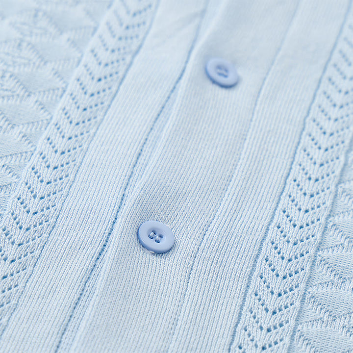 Herren-Strickhemd mit hohlem Chevron-Muster und vertikalen Streifen – lässig und cool für den Sommer - image 9