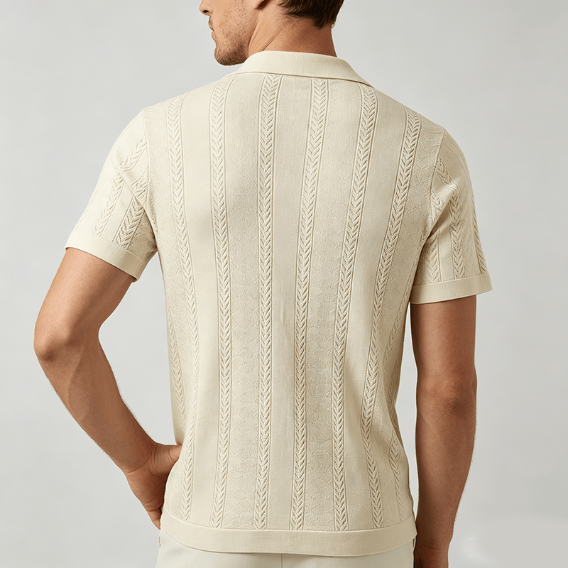 Herren-Strickhemd mit hohlem Chevron-Muster und vertikalen Streifen – lässig und cool für den Sommer - image 3