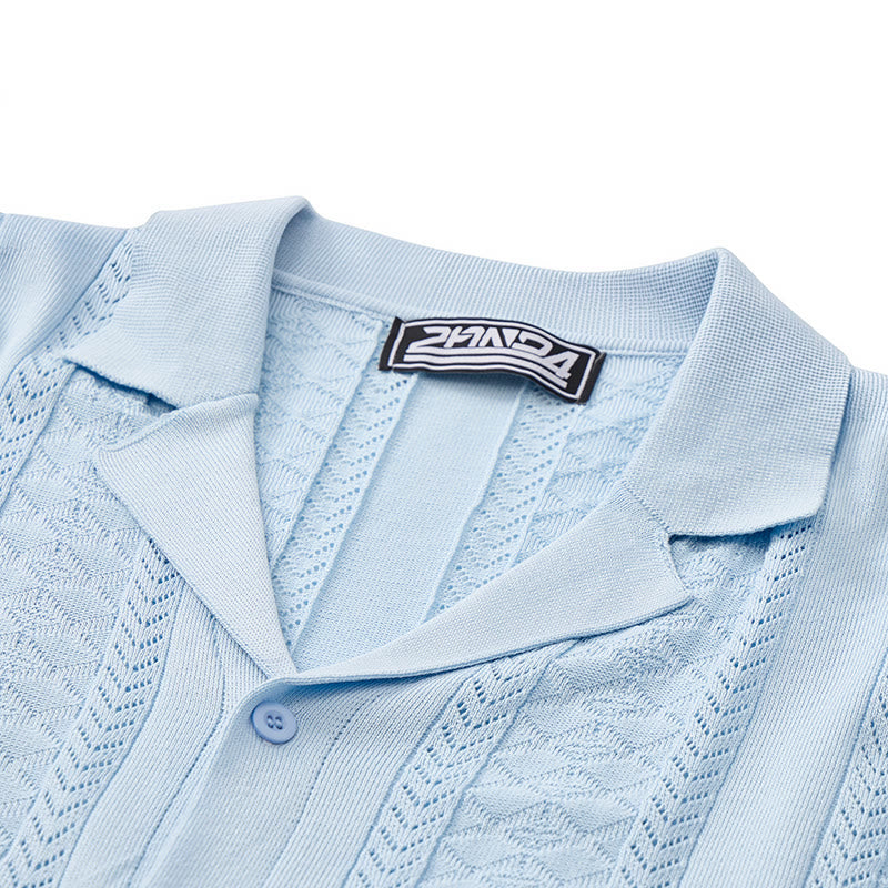 Herren-Strickhemd mit hohlem Chevron-Muster und vertikalen Streifen – lässig und cool für den Sommer - image 6