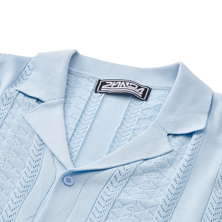 Herren-Strickhemd mit hohlem Chevron-Muster und vertikalen Streifen – lässig und cool für den Sommer - image 6