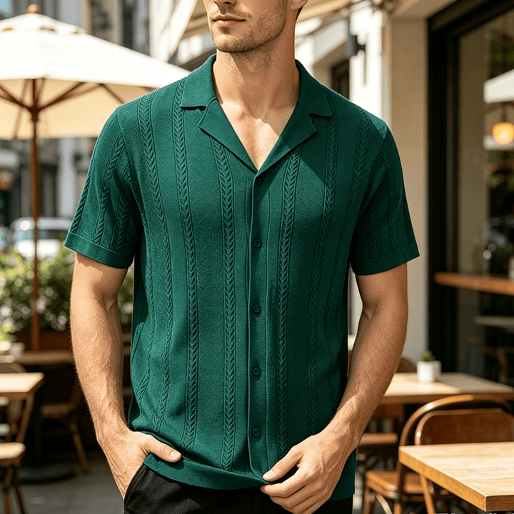 Herren-Strickhemd mit hohlem Chevron-Muster und vertikalen Streifen – lässig und cool für den Sommer - Grün - 3XL - image 5