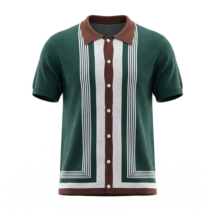 Herren-Sommerhemd mit Farbblock- und Streifenmuster, gestrickt - image 11