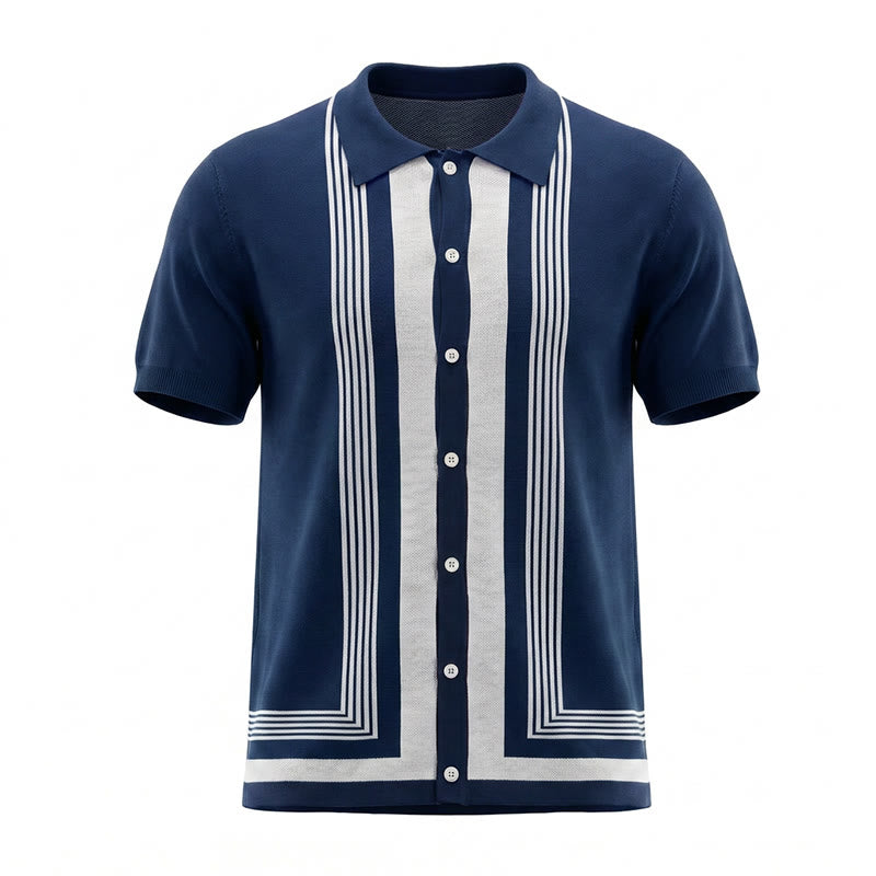 Herren-Sommerhemd mit Farbblock- und Streifenmuster, gestrickt - image 14