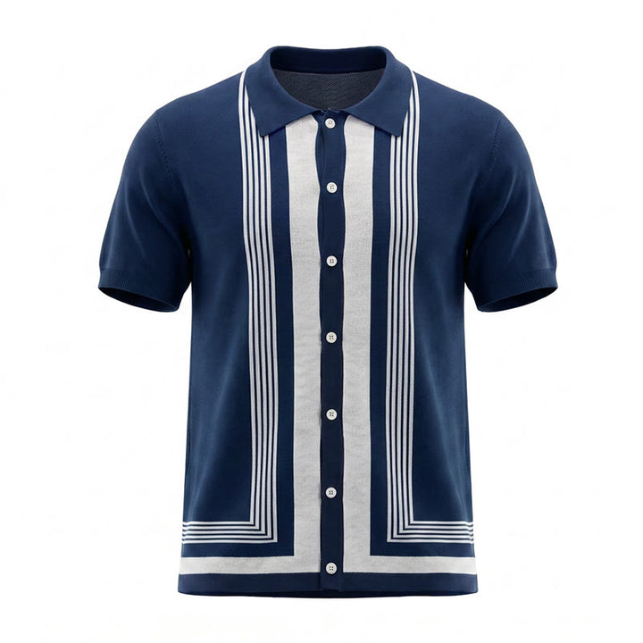Herren-Sommerhemd mit Farbblock- und Streifenmuster, gestrickt - image 14