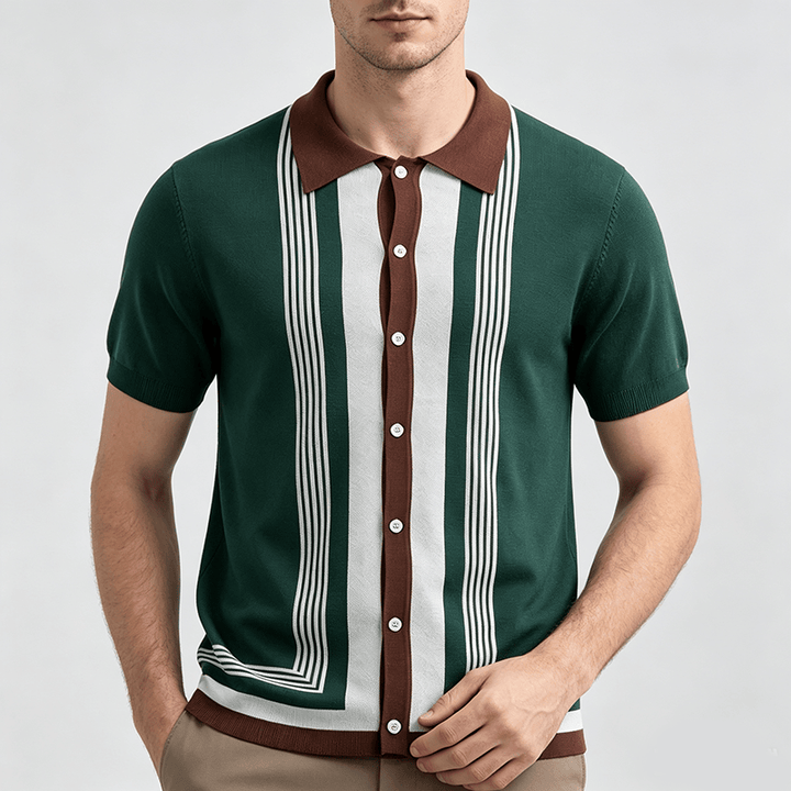 Herren-Sommerhemd mit Farbblock- und Streifenmuster, gestrickt - image 1