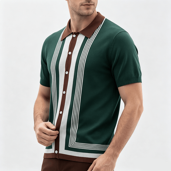 Herren-Sommerhemd mit Farbblock- und Streifenmuster, gestrickt - image 2