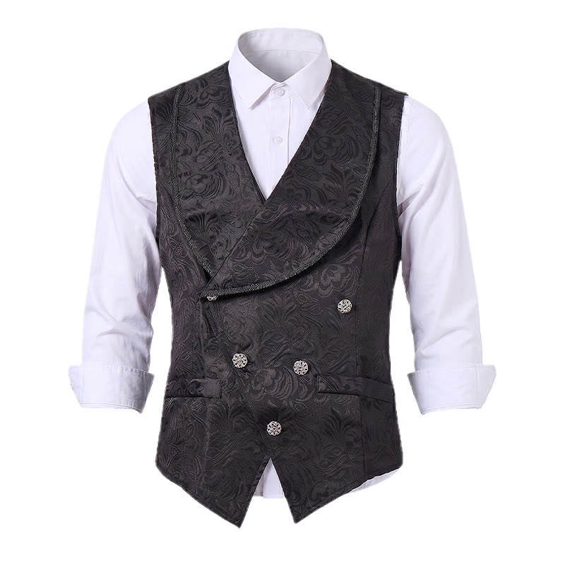 Schwarze Jacquard-Smokingweste für Herren, zweireihig. - image 10