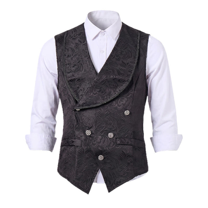 Schwarze Jacquard-Smokingweste für Herren, zweireihig. - image 10
