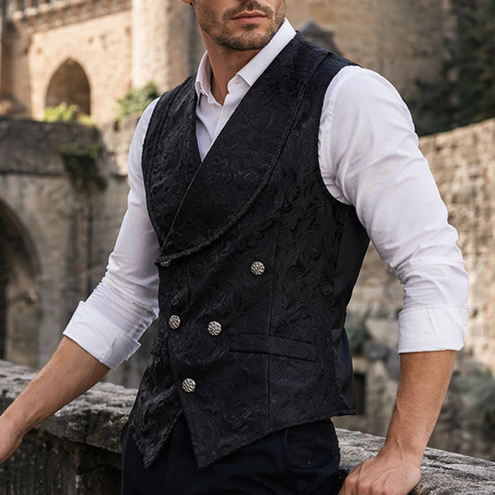 Schwarze Jacquard-Smokingweste für Herren, zweireihig. - Schwarz - 2XL - image 0