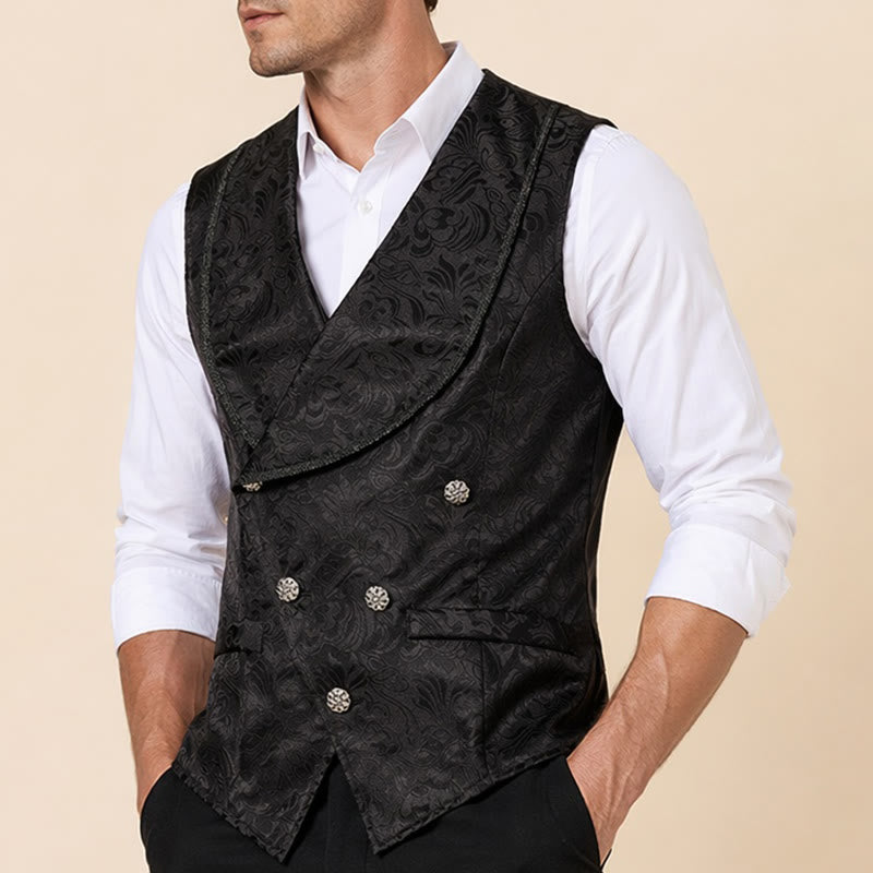 Schwarze Jacquard-Smokingweste für Herren, zweireihig. - image 3