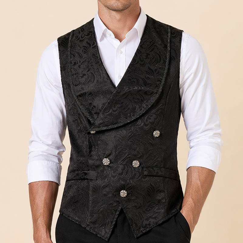 Schwarze Jacquard-Smokingweste für Herren, zweireihig. - image 1