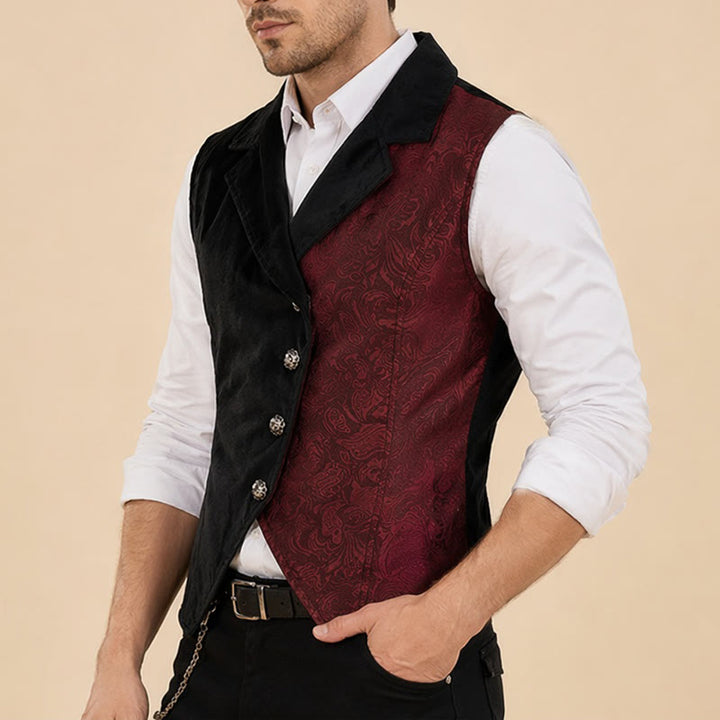 Viktorianische Herren-Steampunk-Anzugweste in Schwarz und Burgunderrot - image 3