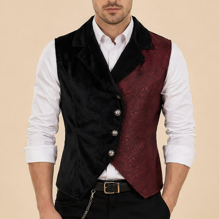 Viktorianische Herren-Steampunk-Anzugweste in Schwarz und Burgunderrot - image 1