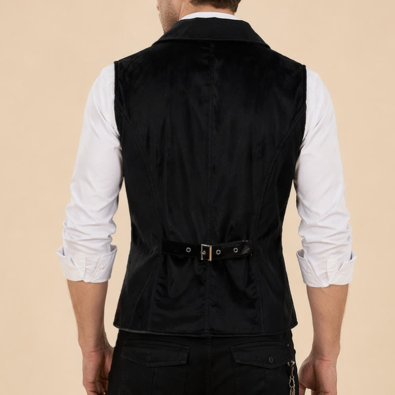 Viktorianische Herren-Steampunk-Anzugweste in Schwarz und Burgunderrot - image 2
