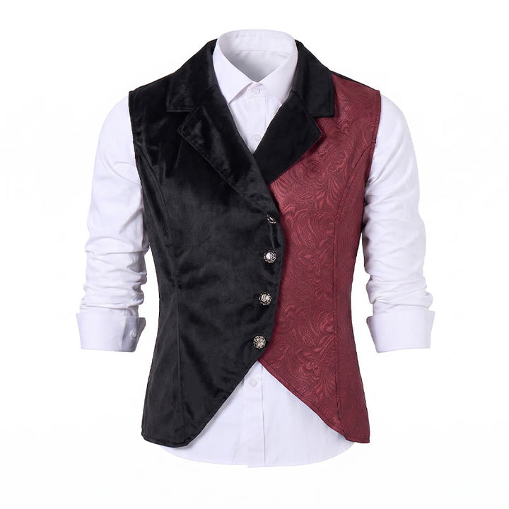 Viktorianische Herren-Steampunk-Anzugweste in Schwarz und Burgunderrot - image 8