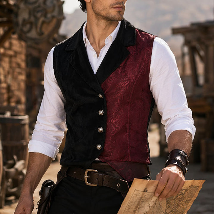 Viktorianische Herren-Steampunk-Anzugweste in Schwarz und Burgunderrot - Schwarz & Burgunderrot - 2XL - image 0