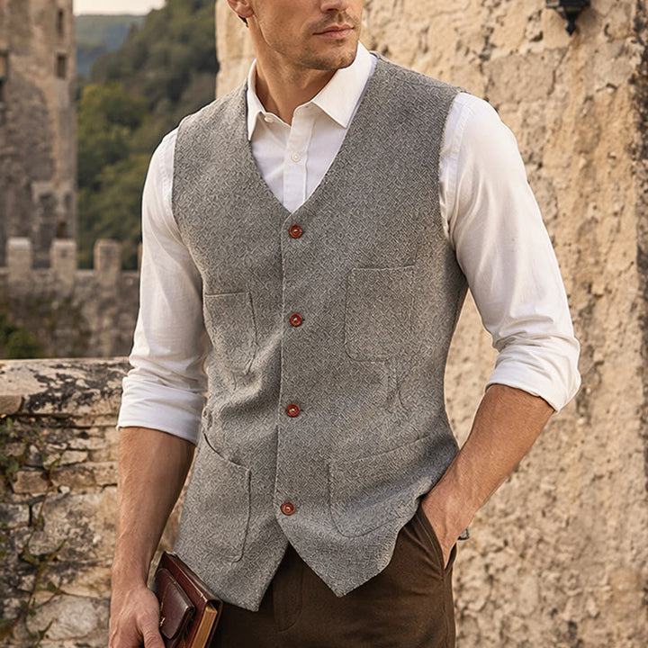 Klassische Herren-Anzugweste aus Wollmischung mit 4 Taschen - Grau - 2XL - image 0