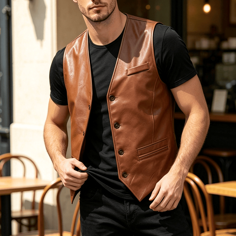 Herren-Lederweste für alle Jahreszeiten, lässig und formell, zum Kombinieren - Braun - 5XL - image 0