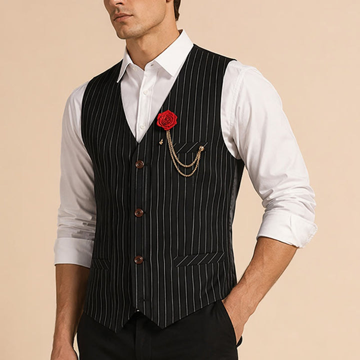 Herren-Anzugweste im Retro-Stil mit Nadelstreifen und Rosenreverskette - image 3