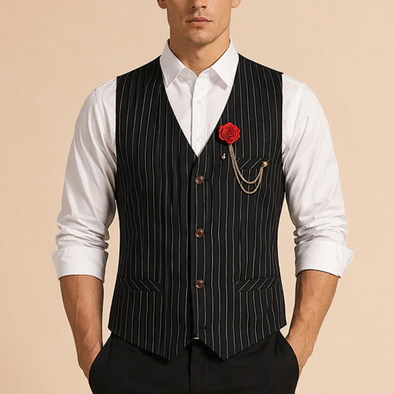 Herren-Anzugweste im Retro-Stil mit Nadelstreifen und Rosenreverskette - image 1