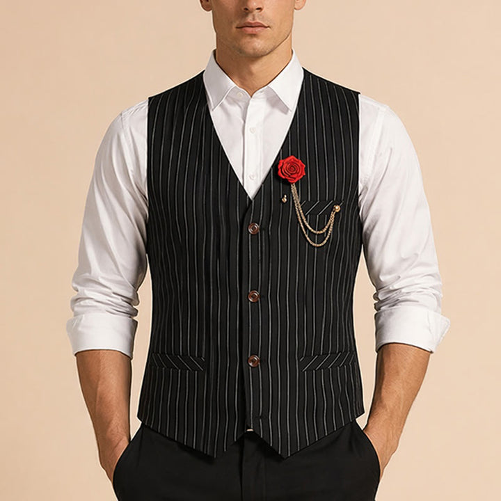 Herren-Anzugweste im Retro-Stil mit Nadelstreifen und Rosenreverskette - image 1