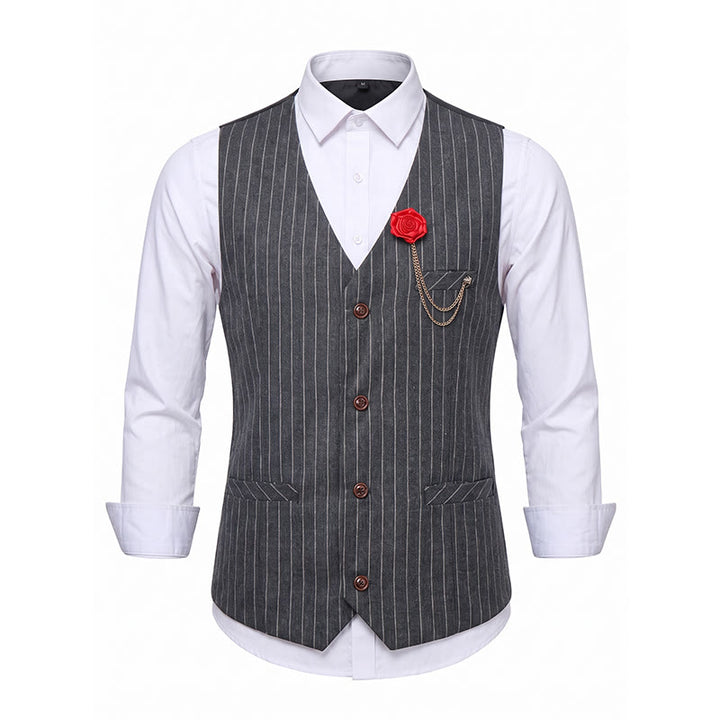 Herren-Anzugweste im Retro-Stil mit Nadelstreifen und Rosenreverskette - image 13