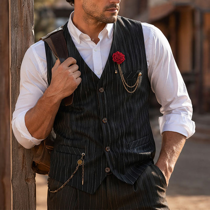 Herren-Anzugweste im Retro-Stil mit Nadelstreifen und Rosenreverskette - image 4