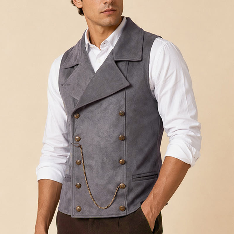 Retro-Anzugweste für Herren mit zweireihiger Knopfleiste und bronzefarbener Kette - image 3