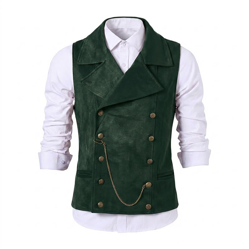 Retro-Anzugweste für Herren mit zweireihiger Knopfleiste und bronzefarbener Kette - Dunkelgrün - 5XL - image 22