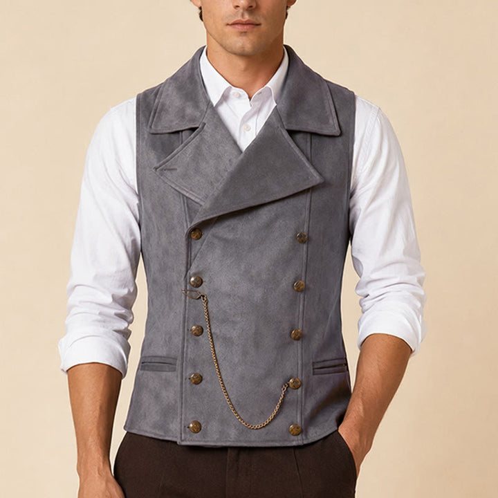 Retro-Anzugweste für Herren mit zweireihiger Knopfleiste und bronzefarbener Kette - image 1