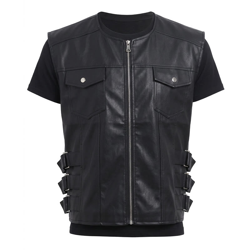 Lässige Lederweste für Herren mit aufgesetzten Taschen, ideal für Motorradfahrer. - image 12