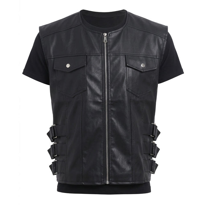 Lässige Lederweste für Herren mit aufgesetzten Taschen, ideal für Motorradfahrer. - image 12