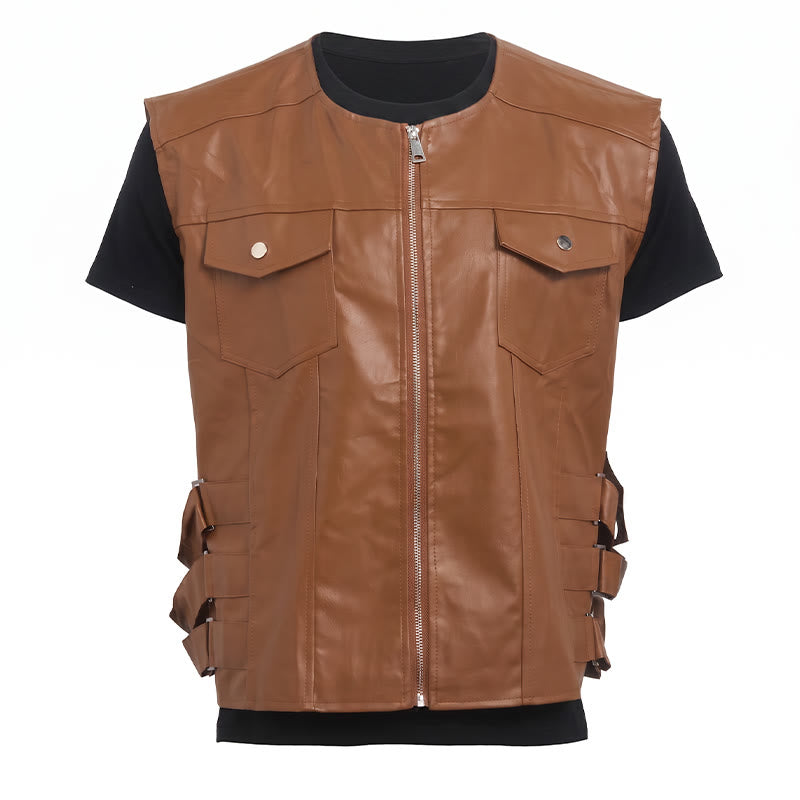 Lässige Lederweste für Herren mit aufgesetzten Taschen, ideal für Motorradfahrer. - image 10
