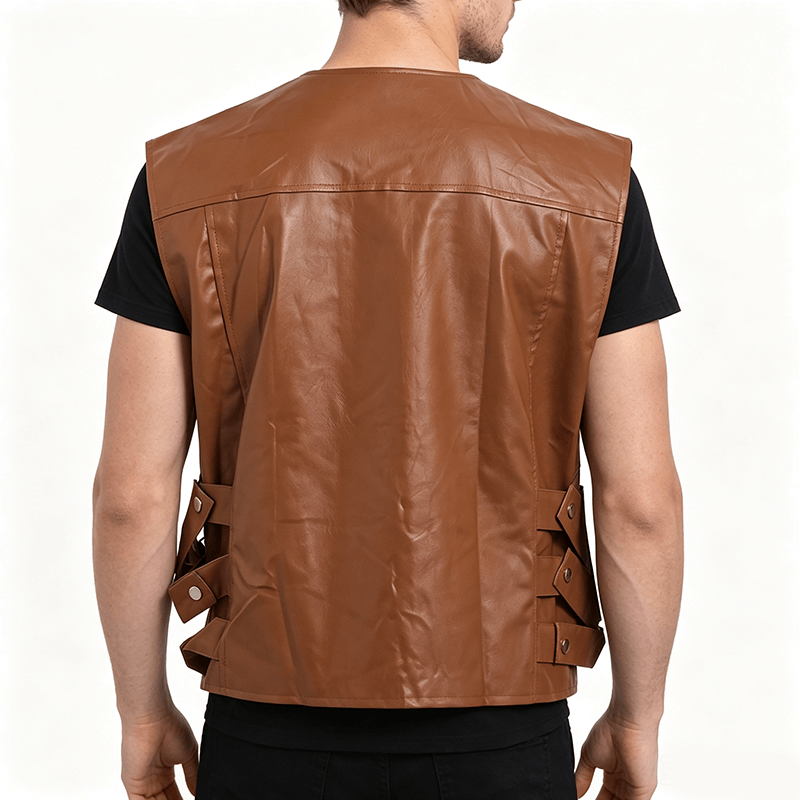 Lässige Lederweste für Herren mit aufgesetzten Taschen, ideal für Motorradfahrer. - image 3