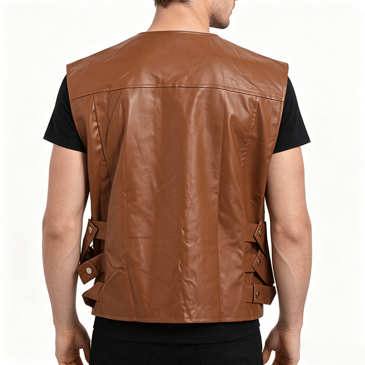 Lässige Lederweste für Herren mit aufgesetzten Taschen, ideal für Motorradfahrer. - image 3