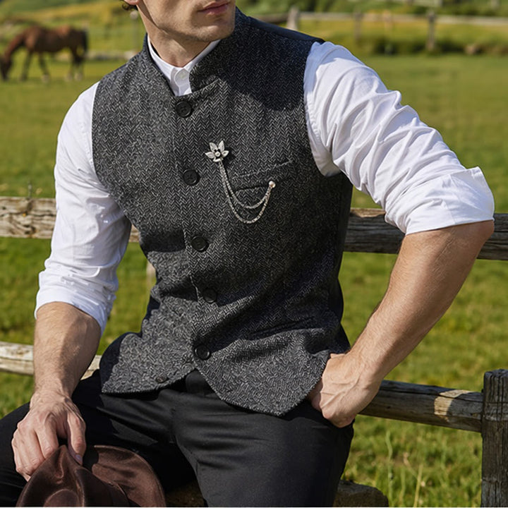 Vintage-Tweed-Anzugweste für Herren mit königlicher Kettenbrosche - Dunkelgrau - 2XL - image 4