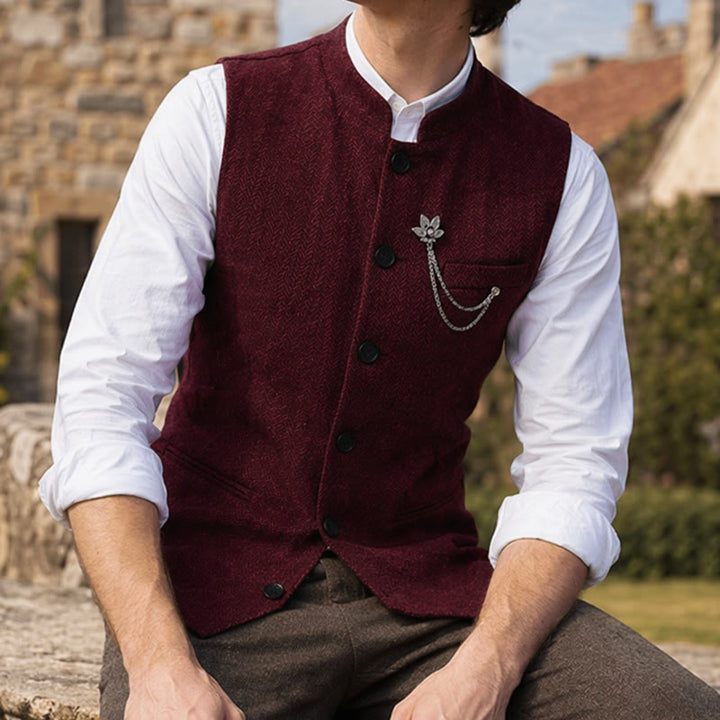 Vintage-Tweed-Anzugweste für Herren mit königlicher Kettenbrosche - Burgund - 2XL - image 5