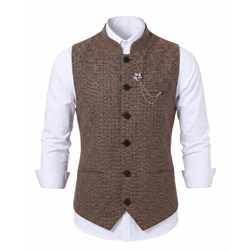 Vintage-Tweed-Anzugweste für Herren mit königlicher Kettenbrosche - image 13