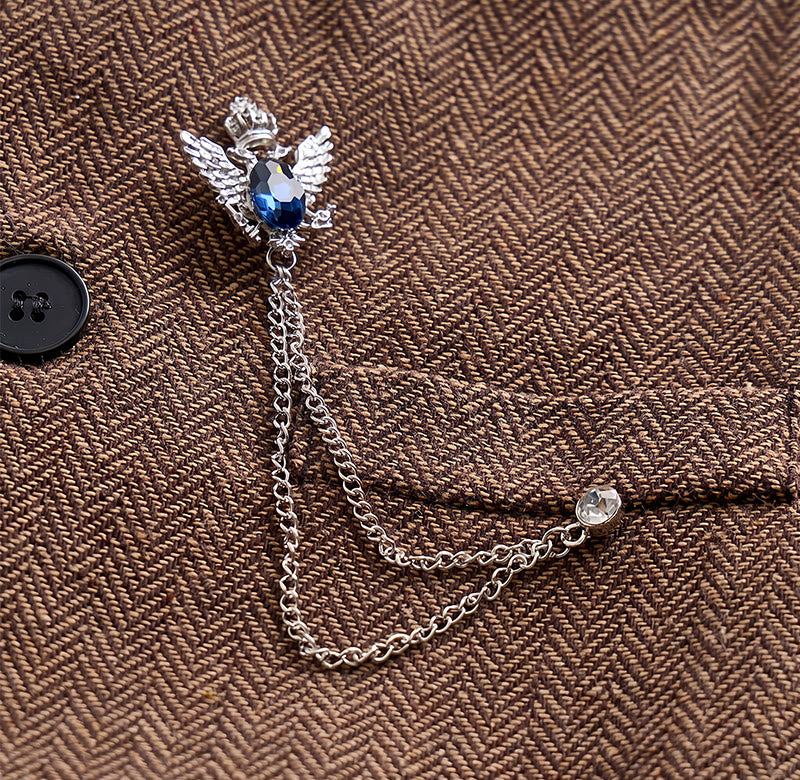 Vintage-Tweed-Anzugweste für Herren mit königlicher Kettenbrosche - image 8