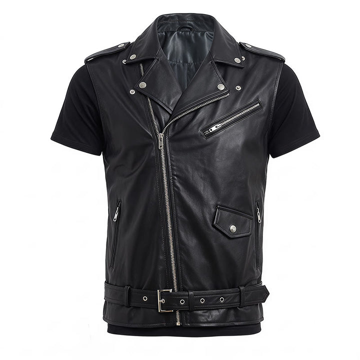 Punk-Lederweste für Herren mit asymmetrischem Reißverschluss am Revers, ideal für Motorradfahrer. - image 13