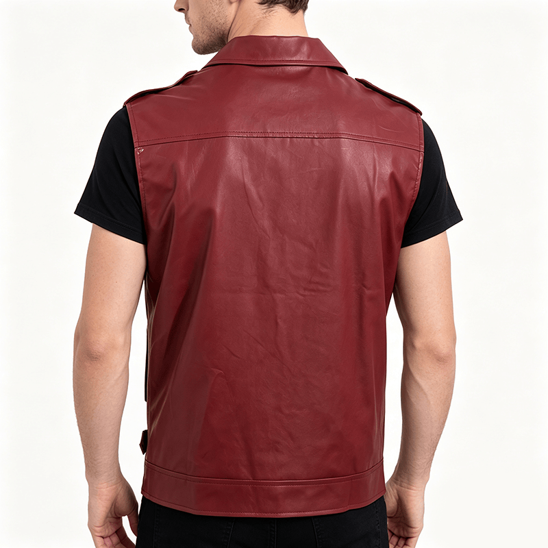Punk-Lederweste für Herren mit asymmetrischem Reißverschluss am Revers, ideal für Motorradfahrer. - image 3